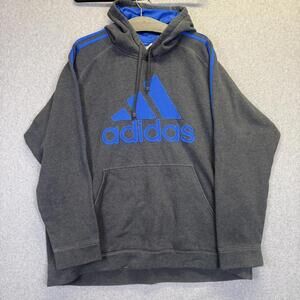 Adidas Men's Size 2XL XXL Trefoil Black Blue Logo Pullover Hoodie Sweatshirt